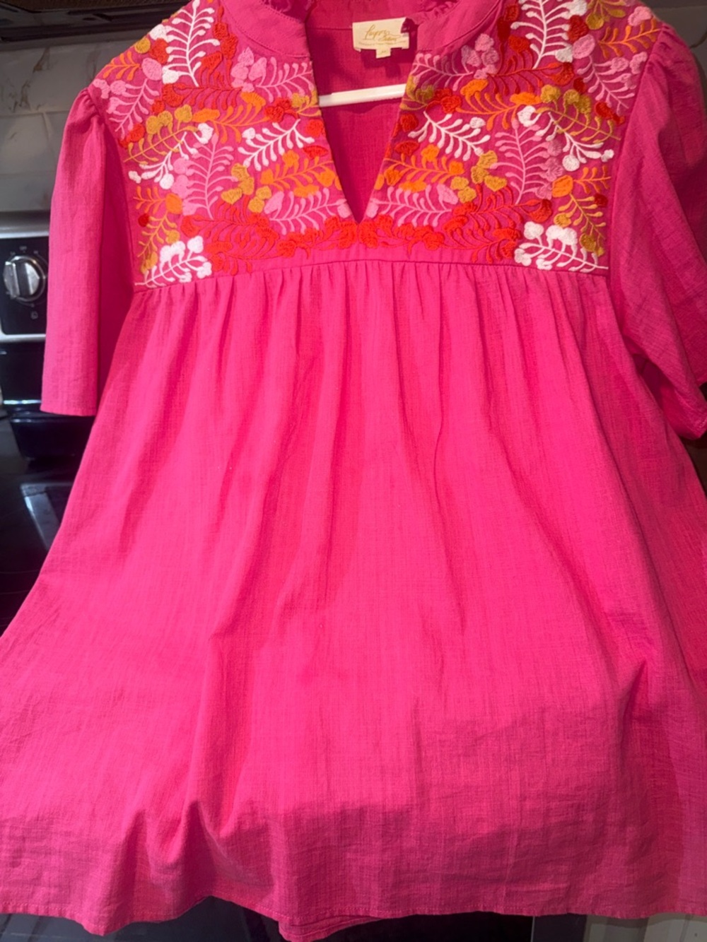 Embroidered Pink Peasant Top - Vibrant Floral Yoke - Picture 3 of 9